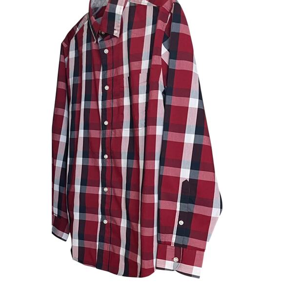 SAVANE STRETCH LONG SLEEVE BUTTON-UP SHIRT, MENS, L, RED BLUE WHITE PINK PLAID - Picture 4 of 10